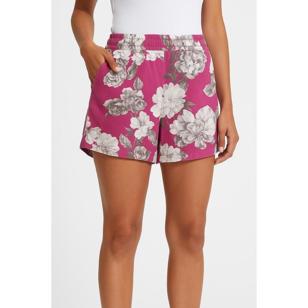 Kut From The Kloth Shorts Womens 12 Pink 100% Linen Floral Pattern Elastic Waist